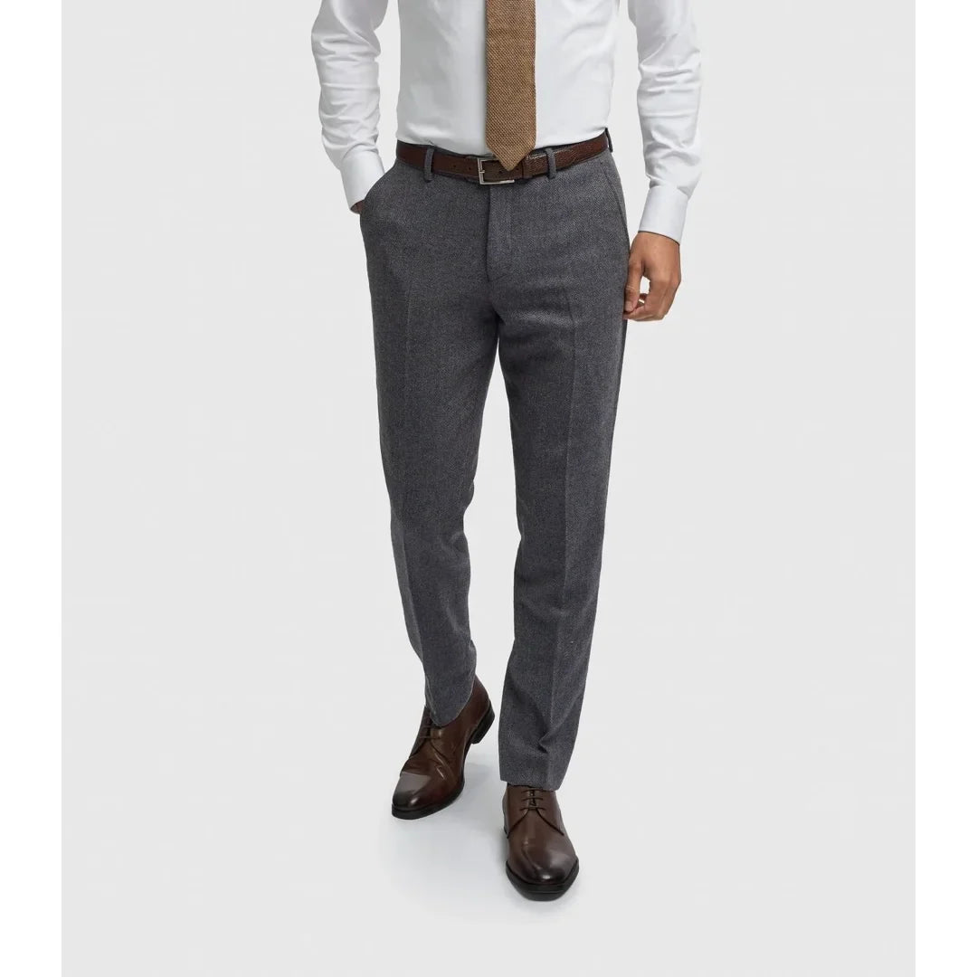 Pantalon Thomas pour homme en tweed à chevrons mélangé laine marine