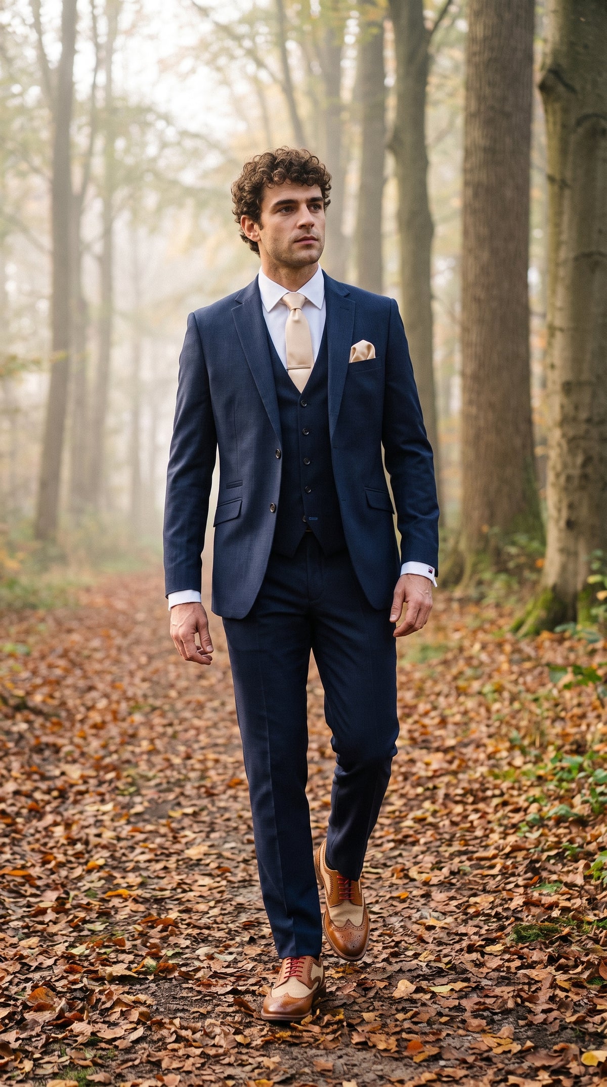 Look #496 styled with Costume bleu marine pour homme, coupe ajustée