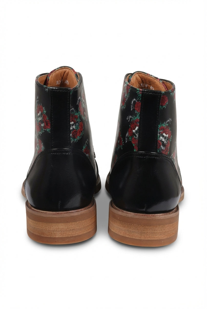 Bottes Oxford Adam pour homme, en cuir noir à imprimé floral et tête de mort