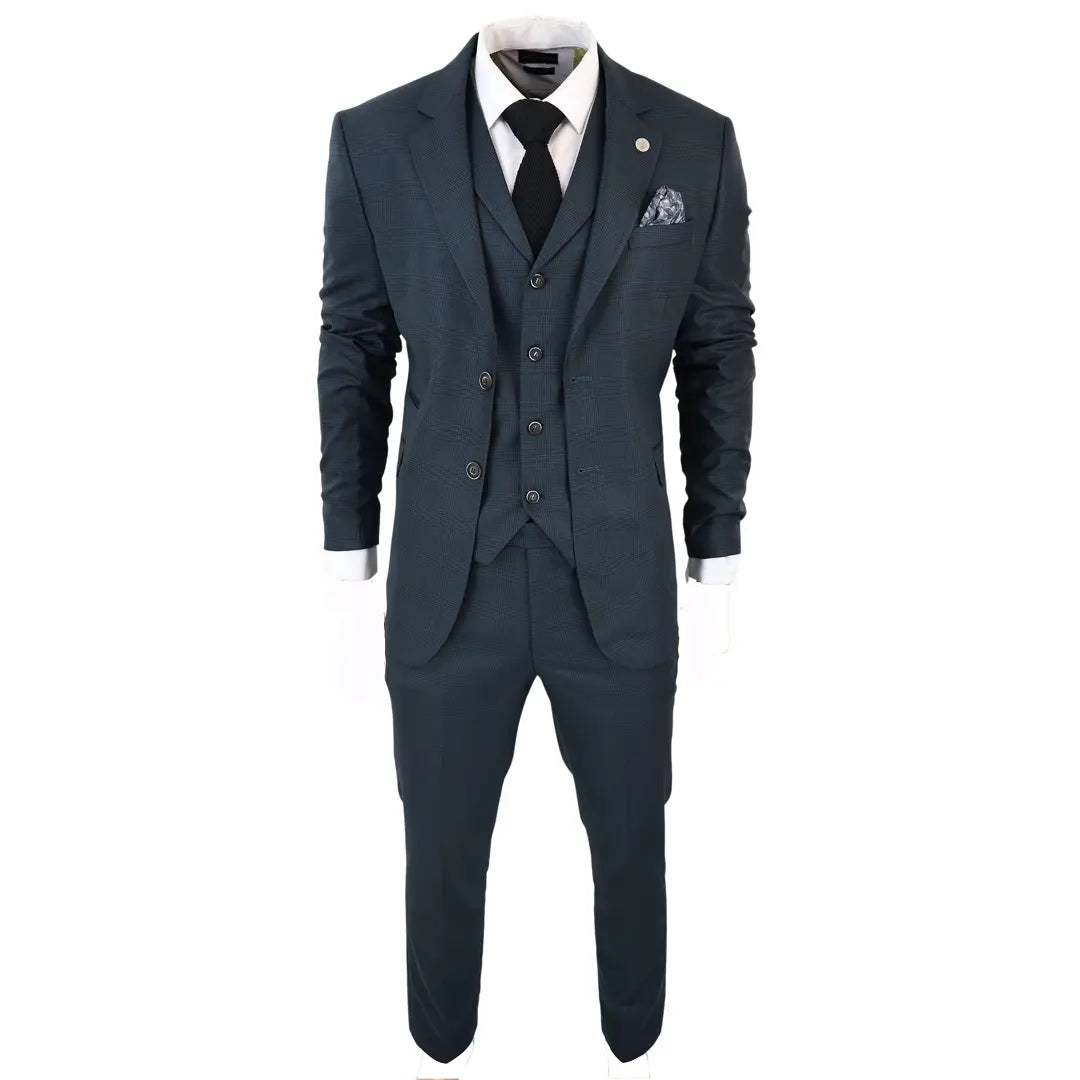 AK-07 Men's 3-Piece Olive Green Check Suit