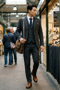 Costume trois pièces pour homme à carreaux tartan gris