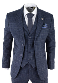 Men's Blue Tartan Check 3 Piece Suit