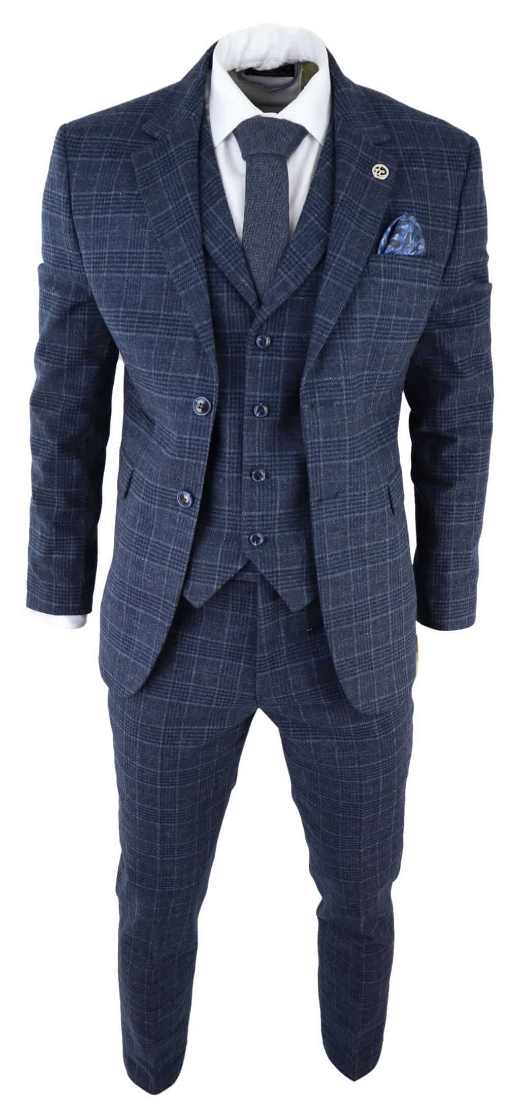 Men's Blue Tartan Check 3 Piece Suit