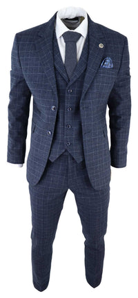 Men's Blue Tartan Check 3 Piece Suit