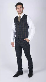 Mens Classic Waistcoat Prince Of Wales Check Navy Slim Fit Vintage Wedding