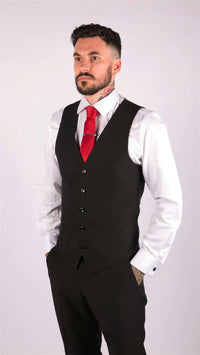 Mens Classic Black Waistcoat Funeral Wedding Office Work Smart Casual Slim Fit