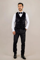 AK-26 Men's Black 3-Piece Velvet Wedding Tuxedo with Satin Lapels