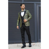 AK-28 - Men's 3 Piece Green Paisley Wedding Suit