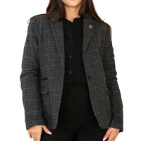 Blazer en tweed à carreaux gris pour femme