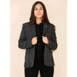 Blazer en tweed à carreaux gris pour femme