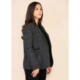 Blazer en tweed à carreaux gris pour femme