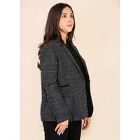 Blazer en tweed à carreaux gris pour femme