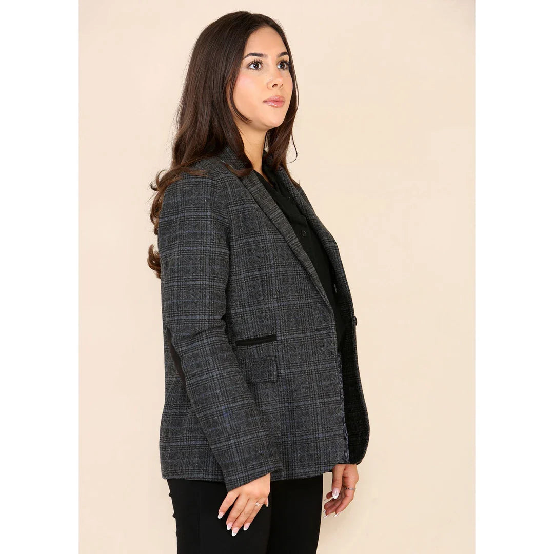 Blazer en tweed à carreaux gris pour femme