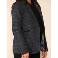 Blazer en tweed à carreaux gris pour femme
