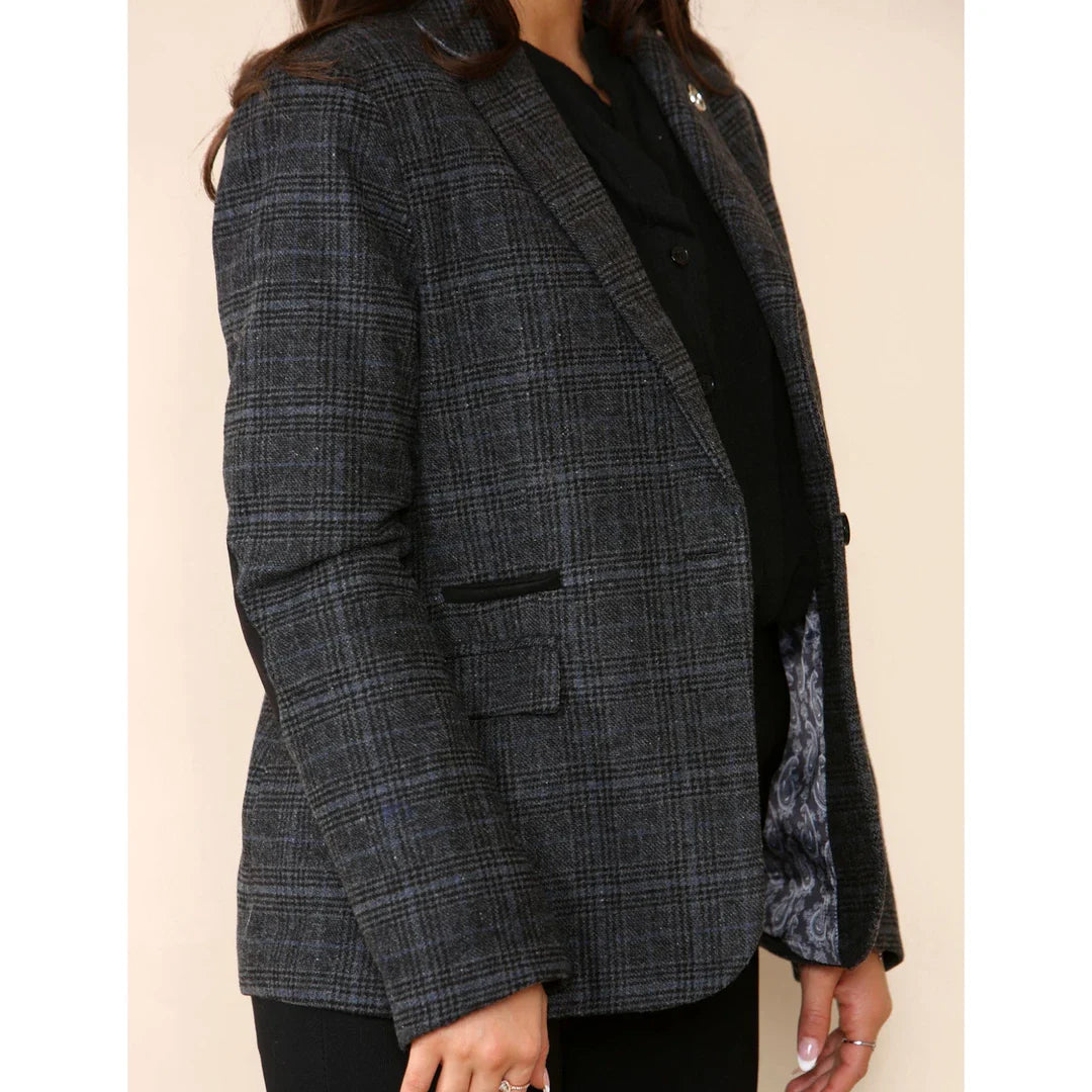 Blazer en tweed à carreaux gris pour femme