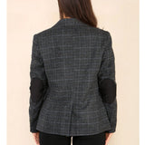Blazer en tweed à carreaux gris pour femme