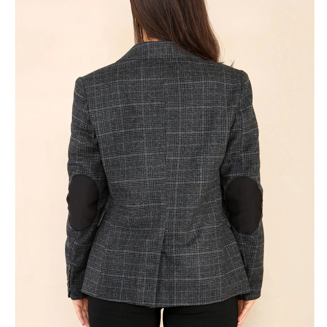 Blazer en tweed à carreaux gris pour femme