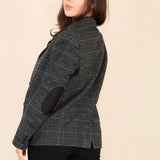Blazer en tweed à carreaux gris pour femme
