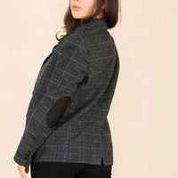 Blazer en tweed à carreaux gris pour femme