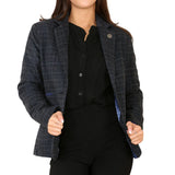 Blazer bleu à carreaux en tweed pour femme
