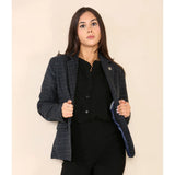 Blazer bleu à carreaux en tweed pour femme
