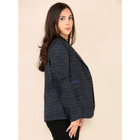 Blazer bleu à carreaux en tweed pour femme