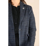 Blazer bleu à carreaux en tweed pour femme