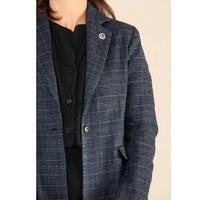 Blazer bleu à carreaux en tweed pour femme