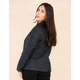 Blazer bleu à carreaux en tweed pour femme