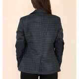 Blazer bleu à carreaux en tweed pour femme