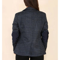 Blazer bleu à carreaux en tweed pour femme