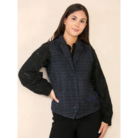 Gilet en tweed à carreaux pour femme, tailleur bleu