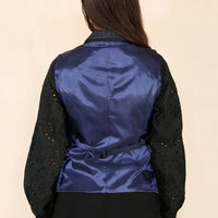 Gilet en tweed à carreaux pour femme, tailleur bleu