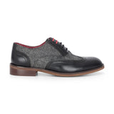 Albert - Chaussures brogues pour homme en cuir noir et tweed avec détails, style brogue
