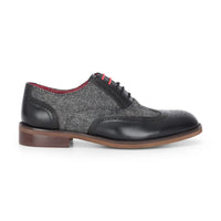 Albert - Chaussures brogues pour homme en cuir noir et tweed avec détails, style brogue