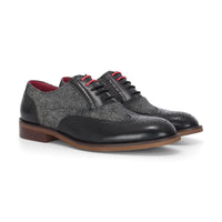 Albert - Chaussures brogues pour homme en cuir noir et tweed avec détails, style brogue