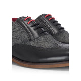 Albert - Chaussures brogues pour homme en cuir noir et tweed avec détails, style brogue