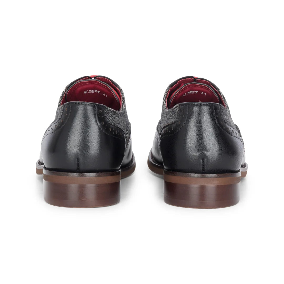 Albert - Chaussures brogues pour homme en cuir noir et tweed avec détails, style brogue