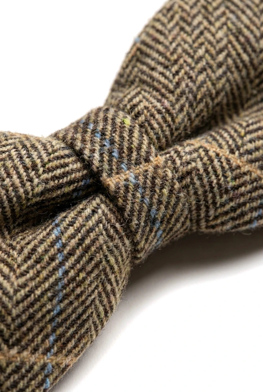 Nœud papillon Albert pour homme en tweed à chevrons marron