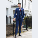 Costume trois pièces à carreaux bleus et marrons pour homme, coupe ajustée, idéal pour mariage, bal de promo, courses hippiques, style Prince de Galles