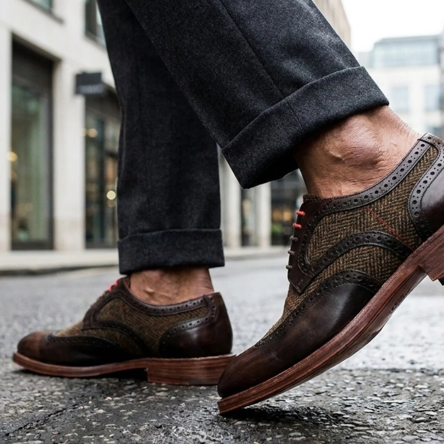 Arlo - Chaussures brogues en tweed et cuir marron pour hommes