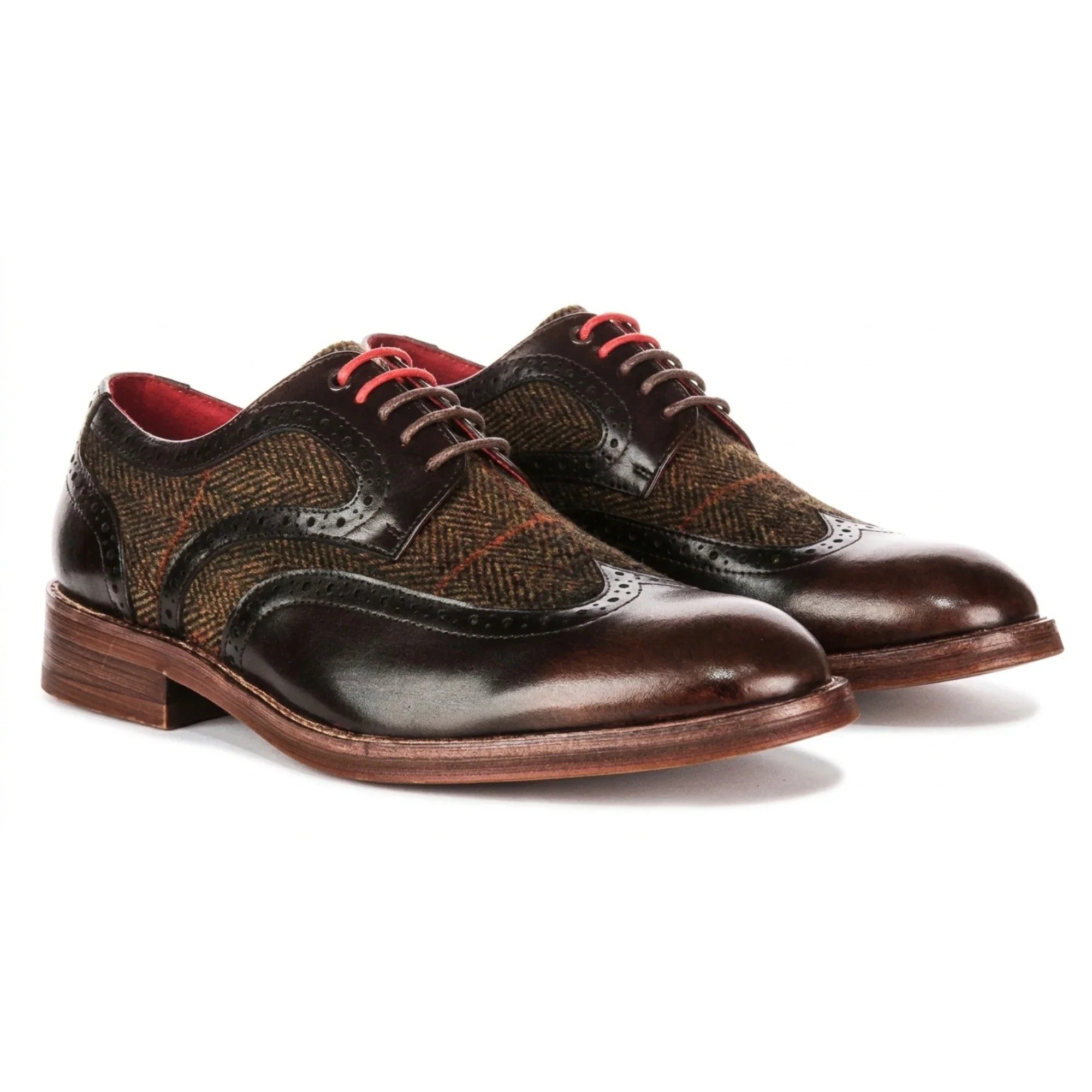 Arlo - Chaussures brogues en tweed et cuir marron pour hommes