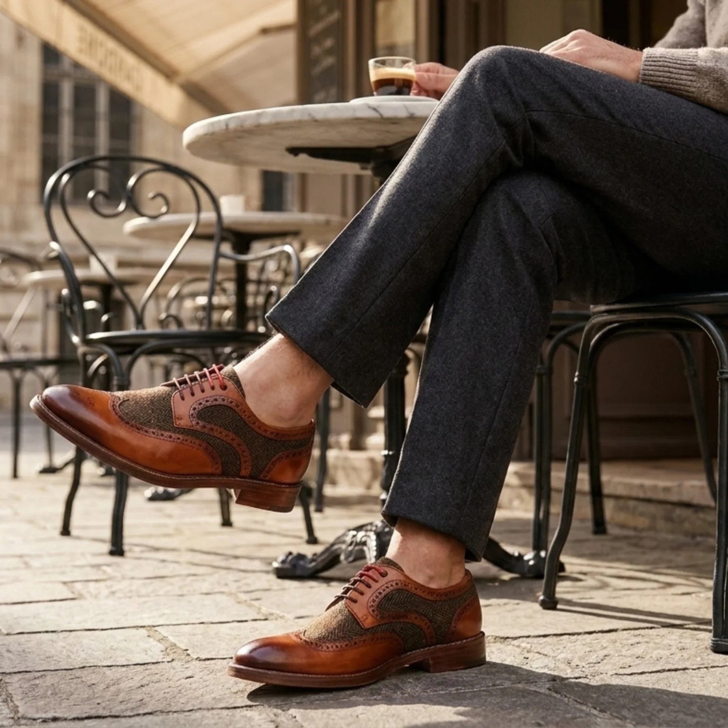 Arlo - Chaussures brogues en cuir et tweed fauve pour hommes
