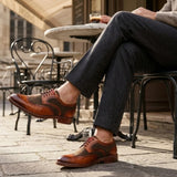 Arlo - Chaussures brogues en cuir et tweed fauve pour hommes