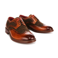 Arlo - Chaussures brogues en cuir et tweed fauve pour hommes