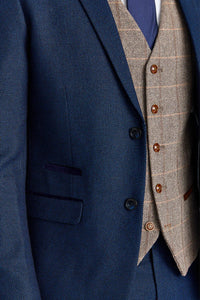 Costume Arthur Navy avec gilet contrastant en tweed marron Harris