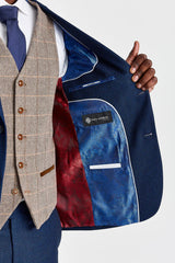 Costume Arthur Navy avec gilet contrastant en tweed marron Harris