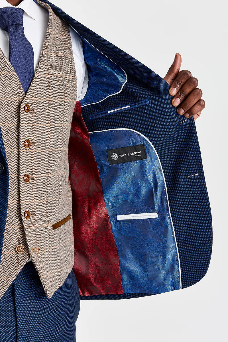 Costume Arthur Navy avec gilet contrastant en tweed marron Harris