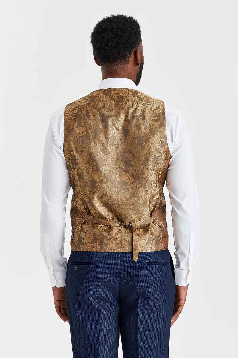 Costume Arthur Navy avec gilet contrastant en tweed marron Harris