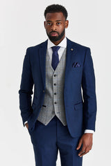Costume Arthur Navy avec gilet contrastant en tweed gris Harris